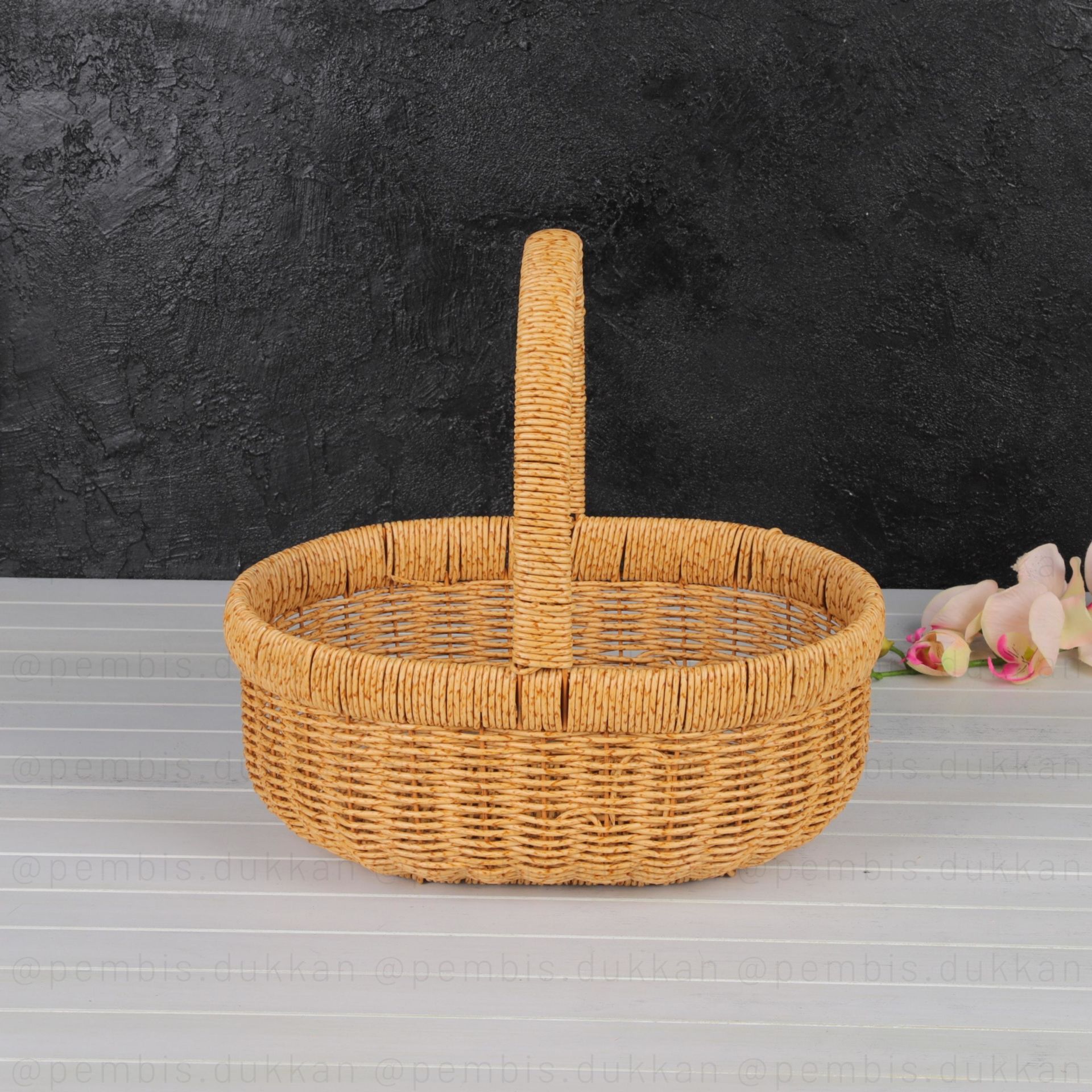 YENİ RATTAN OVAL KULPLU SEPET KÜÇÜK BOY