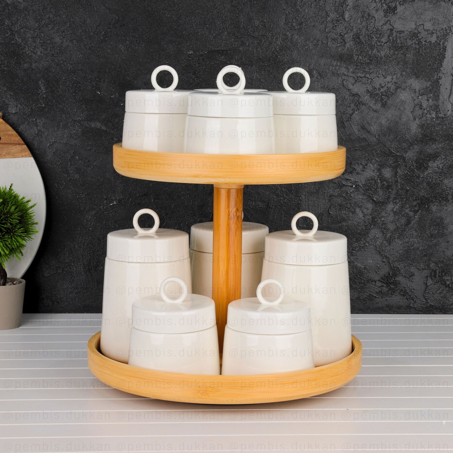 2 KATLI DÖNEN STAND(1158)+PORSELEN JAR KOMBİN(2324-2325)