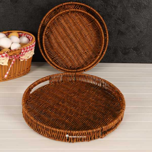 RATTAN YUVARLAK KAHVERENGİ ORTA BOY TEPSİ