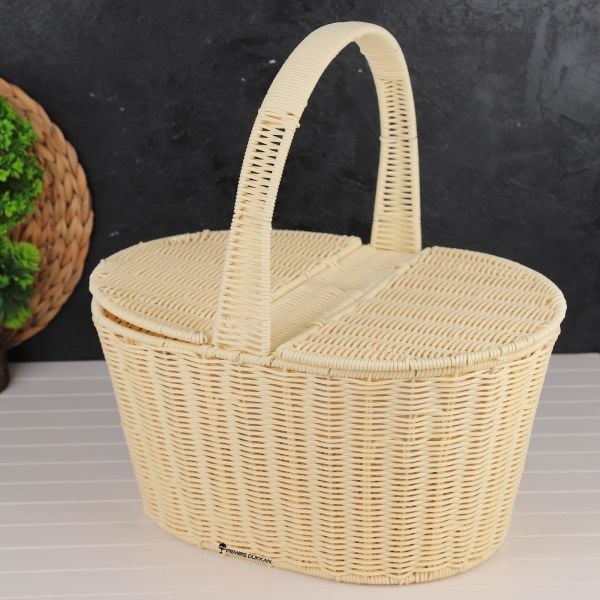 RATTAN OVAL PİKNİK SEPETİ KREM