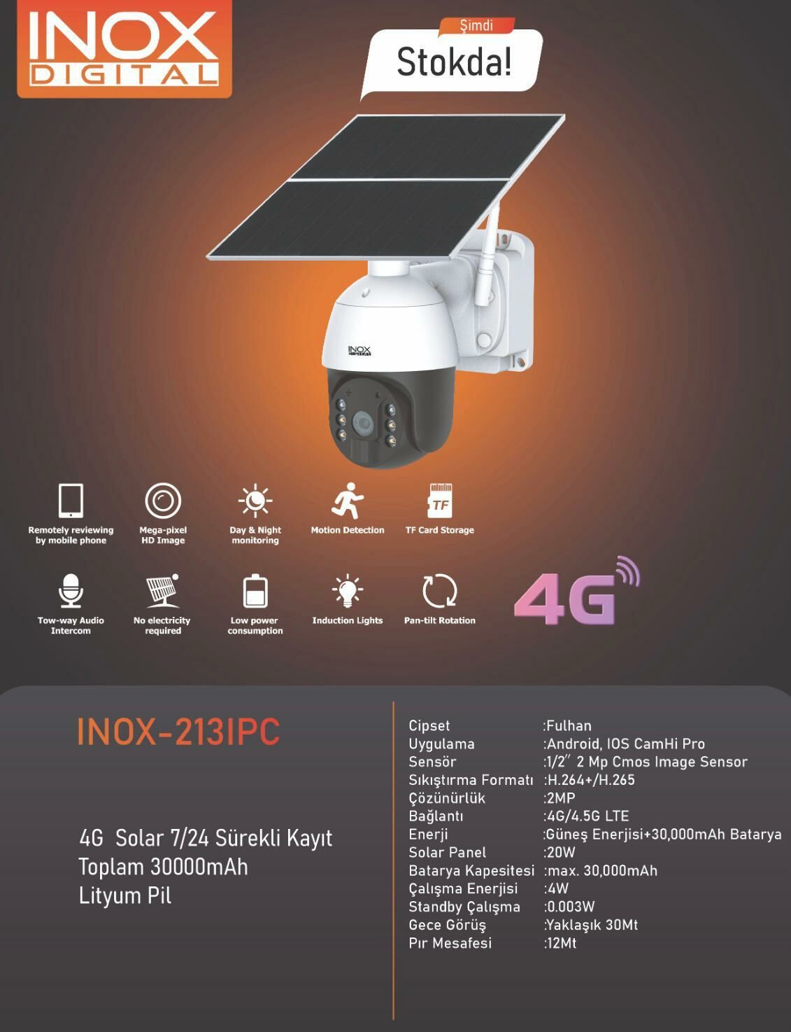 Inox-213ıpc 4g solar kamera hd 1080p 4g solar panel pt ıp camera
