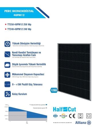 Suneng 250 Watt Halfcut Percmonokristal Güneş Paneli