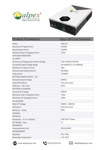 Alpex 6200 watt on grid/off grid hybrid inverter (48v)