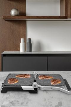 Gralux Siyah Paslanmaz Çelik 2000 Watt Granit Çıkarılabilir Plakalı Tost Ve Izgara Makinesi