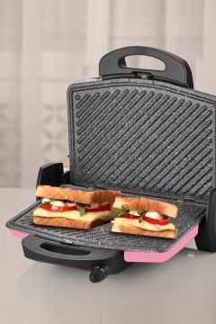 Lezzito Pembe 1750 Watt Granit Çıkarılabilir Plakalı 5 Kademe Isı Ayarlı Tost Ve Izgara Makinesi