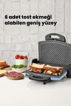 Gurmex Mavi 1750 Watt Granit Çıkarılabilir Plakalı 5 Kademe Isı Ayarlı Tost Ve Izgara Makinesi