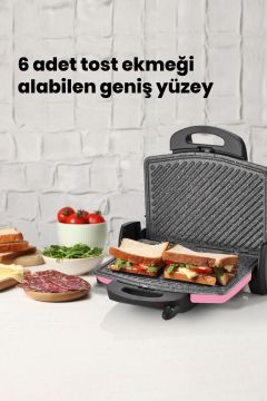 Gurmex Pembe 1750 Watt Granit Çıkarılabilir Plakalı 5 Kademe Isı Ayarlı Tost Ve Izgara Makinesi