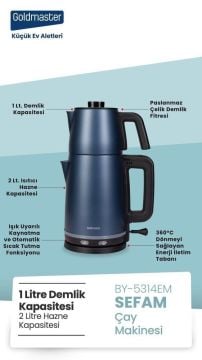 Sefam By-5314em 2200 W Çelik Çay Makinesi Ege Mavisi