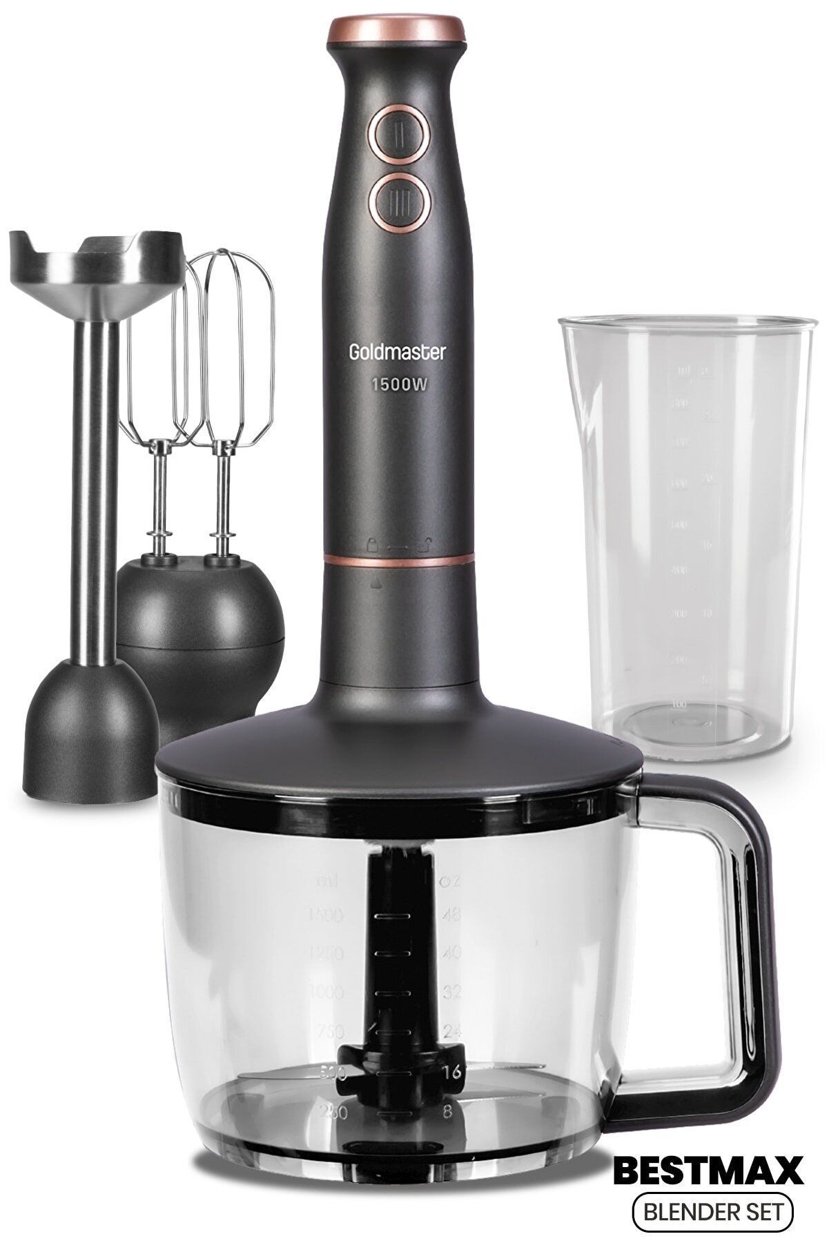 Bestmax Antrasit Geniş Hazneli 1500w Paslanmaz Çelik 3in1 Multi Blender Set