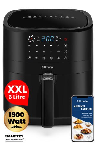 Smartfry Dijital Dokunmatik 1900 W 10 Ön Ayarlı 6 Litre Airfryer Yağsız Kızartma Sıcak Hava Fritöz