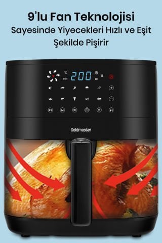 Smartfry Dijital Dokunmatik 1900 W 10 Ön Ayarlı 6 Litre Airfryer Yağsız Kızartma Sıcak Hava Fritöz
