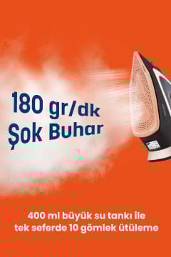 Extrajett 2600 Watt Seramik Ağır Taban Teknolojisi İle Kolay Kırışık Gideren 180 gr Şok Buharlı Ütü