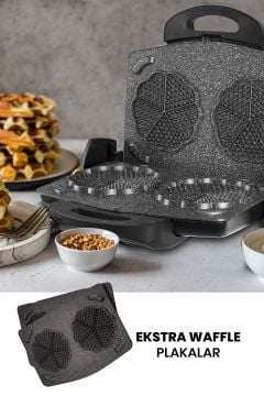 Trihot 3 In 1 Granit Çıkarılabilir Plakalı Waffle Izgara Tost Makinesi 6 Dilim Siyah
