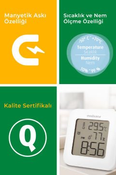 Alman Tasarım Dijital Geniş Ekranlı Saat Sıcaklık Isı Alarmlı Nem Ölçer Termometre