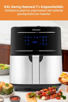 Lunchfry 7 Litre İnox Geniş XXL Dokunmatik Karıştır Uyarı Fonksiyonlu Airfryer Sıcak Hava Fritözü