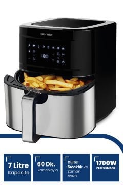 Lunchfry 7 Litre İnox Geniş XXL Dokunmatik Karıştır Uyarı Fonksiyonlu Airfryer Sıcak Hava Fritözü