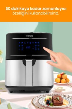 Lunchfry 7 Litre İnox Geniş XXL Dokunmatik Karıştır Uyarı Fonksiyonlu Airfryer Sıcak Hava Fritözü