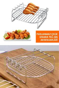 Airfryer Sıcak Hava Fritözü Pişirme Kabı Izgara Teli Şiş Pişirme Aparatları Aksesuar Seti