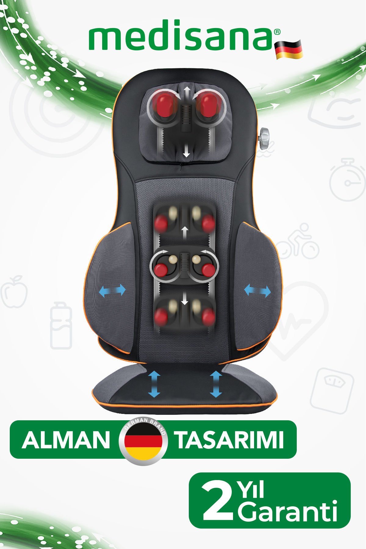 Alman Tasarım Boy Ayarlamalı Isıtmalı Titreşimli Shiatsu Masaj Minderi Med88939