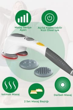 Alman Tasarım Çift Başlıklı Infrared Isıtıcılı Güçlü Masaj Aleti 2 Yıl Garantili Med48312
