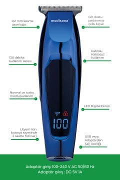 Vision Turbo Hız Fonksiyonlu Micro Usb Şarj Özellikli Saç Sakal Şekillendirme Makinesi Md7808