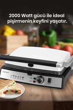 Tostmix Süt Beyazı Paslanmaz Çelik 2000 Watt Granit Çıkarılabilir Plakalı Tost ve Izgara Makinesi