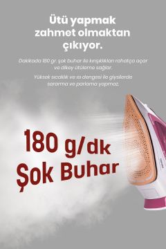 Masterjet 2600 Watt Seramik Ağır Taban Teknolojisi Ile Kolay Kırışık Gideren 180 gr Şok Buharlı Ütü