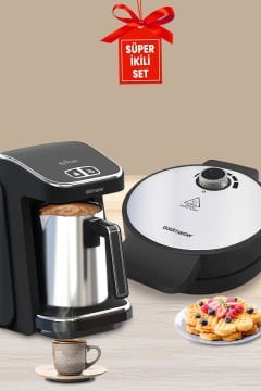 Avantajlı İnox İkili Set Türk Kahve Makinesi Waffle Makinesi