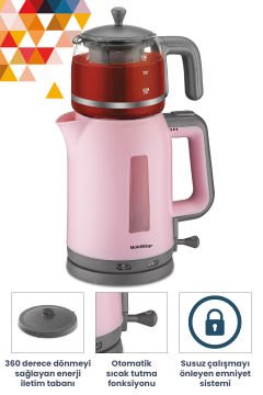 ST7335P Pembe 2200 Watt Cam Demlikli Çay Makinesi ve Su Isıtıcısı