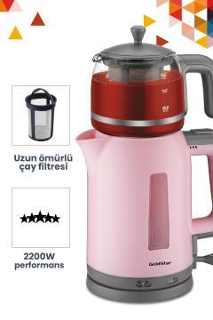 ST7335P Pembe 2200 Watt Cam Demlikli Çay Makinesi ve Su Isıtıcısı