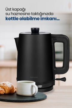 Sefam Siyah 2200 Watt Damlatmaz 25 Bardak Kapasiteli Çelik Çay Makinesi Ve Su Isıtıcısı