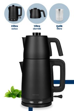 Sefam Siyah 2200 Watt Damlatmaz 25 Bardak Kapasiteli Çelik Çay Makinesi Ve Su Isıtıcısı