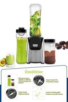 Mixgrind 2in1 Paslanmaz Çelik Bıçaklı Kişisel Smoothie Blender ve Kahve Baharat Öğütücü