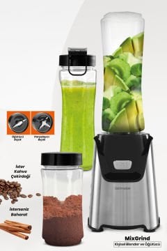 Mixgrind 2in1 Paslanmaz Çelik Bıçaklı Kişisel Smoothie Blender ve Kahve Baharat Öğütücü
