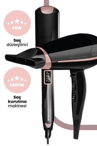 Proset Profesyonel Kuaför Fön Makinesi ve Keratin Seramik Plaka Düzleştirici Saç Şekillendirme Seti