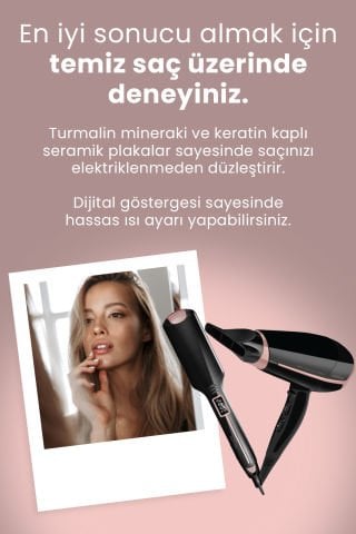 Proset Profesyonel Kuaför Fön Makinesi ve Keratin Seramik Plaka Düzleştirici Saç Şekillendirme Seti