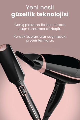 Proset Profesyonel Kuaför Fön Makinesi ve Keratin Seramik Plaka Düzleştirici Saç Şekillendirme Seti
