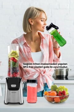 Quickmax Buz Kırma Özellikli Inox 2 Adet Bpa Free Tritan Şişeli Kişisel Personal Smoothie Blender
