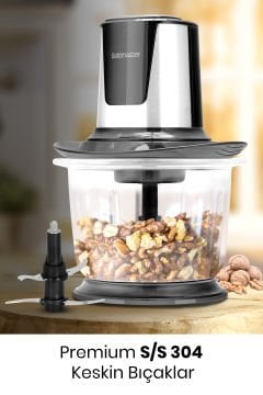 Chopperix İnox 1.5 Litre Büyük Cam Hazneli 4 Bıçaklı Paslanmaz Çelik Rondo Doğrayıcı GM7297