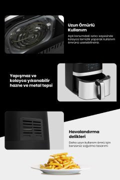 H30 Xxl 7 Litre Geniş Hazneli Dokunmatik 8 Ön Ayarlı Airfryer Sıcak Hava Fritözü