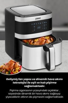 H30 Xxl 7 Litre Geniş Hazneli Dokunmatik 8 Ön Ayarlı Airfryer Sıcak Hava Fritözü