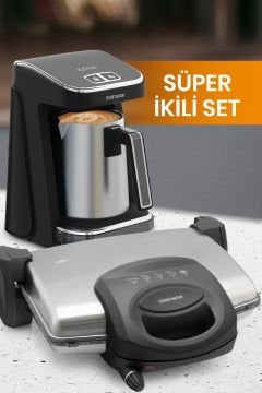 Inox Avantajlı Ikili Set Paketi Paslanmaz Çelik Türk Kahve Makinesi Tost Izgara Makinesi