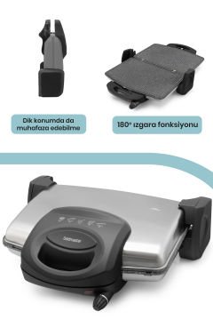 Gurmex Inox 1750 Watt Granit Çıkarılabilir Plakalı 5 Kademe Isı Ayarlı Tost Ve Izgara Makinesi