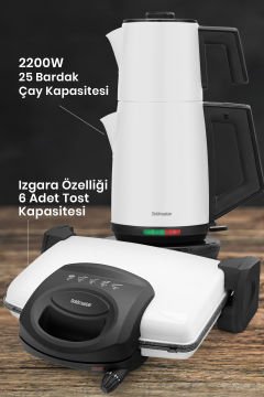 Süt Beyazı Avantajlı İkili Set Paketi Çelik Çay Makinesi Ve Tost Izgara Makinesi