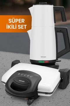 Süt Beyazı Avantajlı İkili Set Paketi Çelik Çay Makinesi Ve Tost Izgara Makinesi