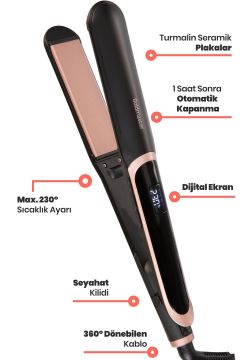 Probeauty Dijital Ekran Keratin Seramik İnce Plakalı Saç Düzleştirici ve Şekillendirici