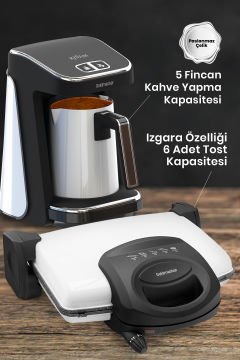 Süt Beyazı Avantajlı İkili Set Paketi Çelik Türk Kahve Makinesi Tost Izgara Makinesi