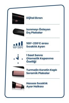Mila Dijital Ekran Keratin Seramik Ince Plakalı Saç Düzleştirici Ve Şekillendirici Gm7172