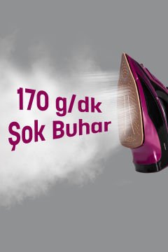 Aırjet 2400 Watt Seramik Tabanlı Geniş Su Tanklı 170 Gr Etkili Şok Buharlı Ütü