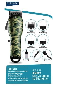 Army Özel Tasarım Hız Ayarlı Ayarlanabilir Profesyonel Saç Ve Sakal Şekillendirme Tıraş Makinesi